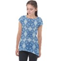 Blue pattern Cap Sleeve High Low Top View1