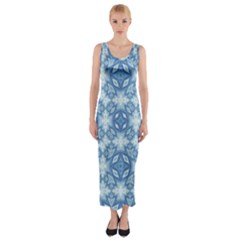 Blue Pattern Fitted Maxi Dress by Dazzleway