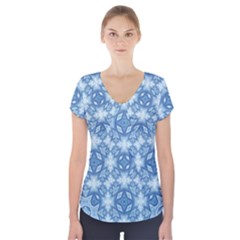 Blue Pattern Short Sleeve Front Detail Top by Dazzleway