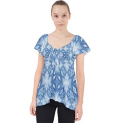 Blue Pattern Lace Front Dolly Top by Dazzleway