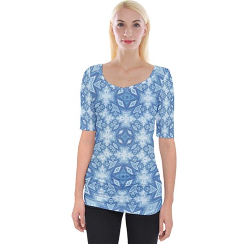 Blue Pattern Wide Neckline Tee by Dazzleway