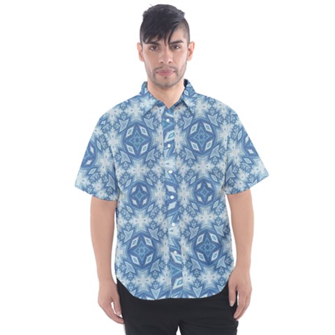 Blue Pattern Men s Short Sleeve Shirt by Dazzleway