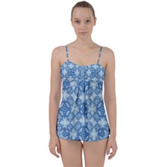 Blue Pattern Babydoll Tankini Set by Dazzleway