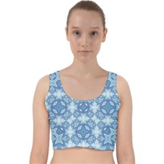 Blue Pattern Velvet Racer Back Crop Top by Dazzleway