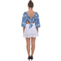 Blue pattern Tie Back Butterfly Sleeve Chiffon Top View2