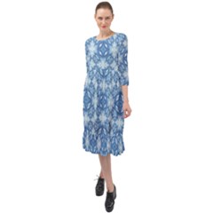 Blue Pattern Ruffle End Midi Chiffon Dress by Dazzleway