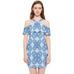 Blue Pattern Shoulder Frill Bodycon Summer Dress by Dazzleway