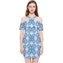 Blue pattern Shoulder Frill Bodycon Summer Dress View1