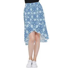 Blue Pattern Frill Hi Low Chiffon Skirt