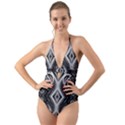 Black and white Halter Cut-Out One Piece Swimsuit View1