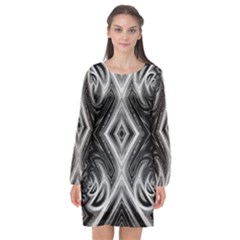 Black And White Long Sleeve Chiffon Shift Dress  by Dazzleway