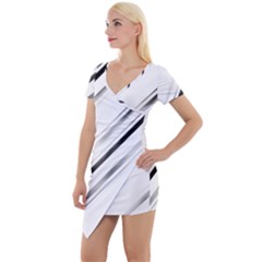 High Contrast Minimalist Black And White Modern Abstract Linear Geometric Style Design Short Sleeve Asymmetric Mini Dress