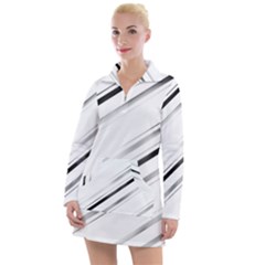 High Contrast Minimalist Black And White Modern Abstract Linear Geometric Style Design Women s Long Sleeve Casual Dress by dflcprintsclothing