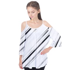 High Contrast Minimalist Black And White Modern Abstract Linear Geometric Style Design Flutter Tees