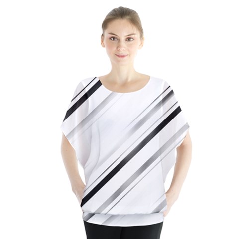 High Contrast Minimalist Black And White Modern Abstract Linear Geometric Style Design Batwing Chiffon Blouse by dflcprintsclothing