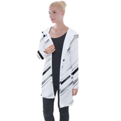 High Contrast Minimalist Black And White Modern Abstract Linear Geometric Style Design Longline Hooded Cardigan by dflcprintsclothing