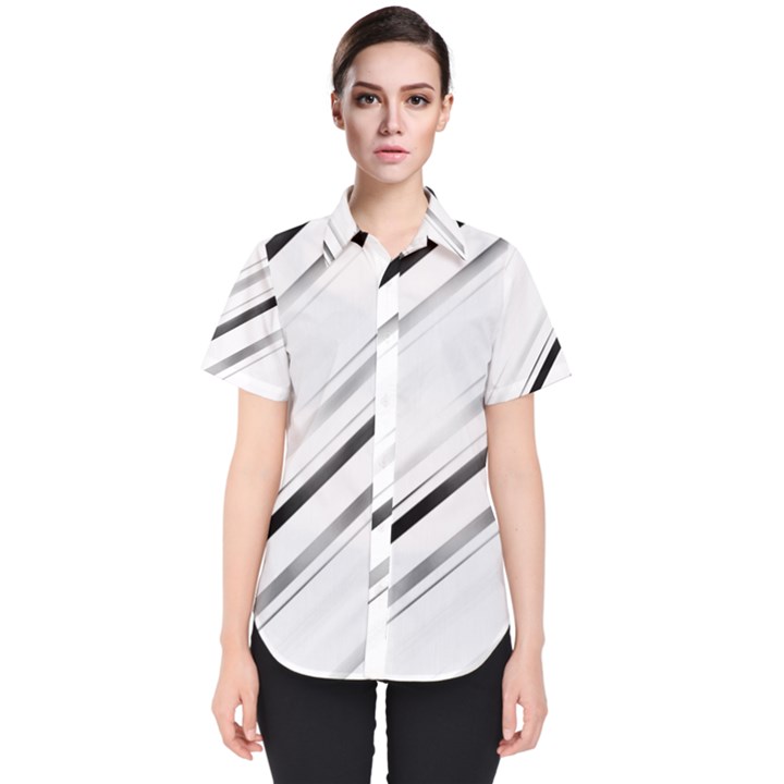 High contrast minimalist black and white modern abstract linear geometric style design Women s Short Sleeve Shirt