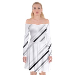 High Contrast Minimalist Black And White Modern Abstract Linear Geometric Style Design Off Shoulder Skater Dress