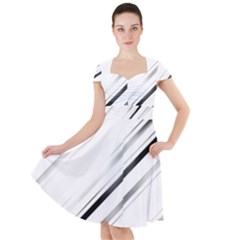 High Contrast Minimalist Black And White Modern Abstract Linear Geometric Style Design Cap Sleeve Midi Dress by dflcprintsclothing