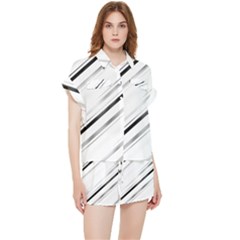 High Contrast Minimalist Black And White Modern Abstract Linear Geometric Style Design Chiffon Lounge Set by dflcprintsclothing