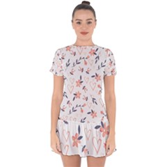 Flowers And Hearts Drop Hem Mini Chiffon Dress