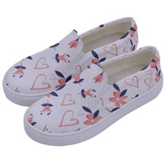 Flowers And Hearts Kids  Canvas Slip Ons by Sobalvarro