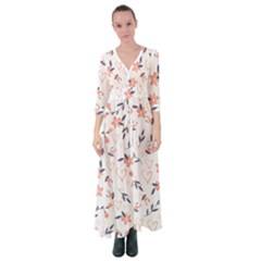 Flowers And Hearts Button Up Maxi Dress