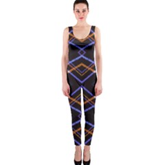 Intersecting Diamonds Motif Print Pattern One Piece Catsuit by dflcprintsclothing