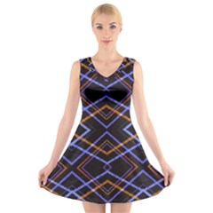 Intersecting Diamonds Motif Print Pattern V-neck Sleeveless Dress by dflcprintsclothing