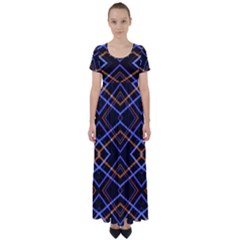 Intersecting Diamonds Motif Print Pattern High Waist Short Sleeve Maxi Dress by dflcprintsclothing