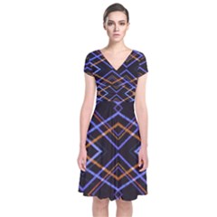 Intersecting Diamonds Motif Print Pattern Short Sleeve Front Wrap Dress by dflcprintsclothing