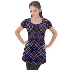 Intersecting Diamonds Motif Print Pattern Puff Sleeve Tunic Top by dflcprintsclothing