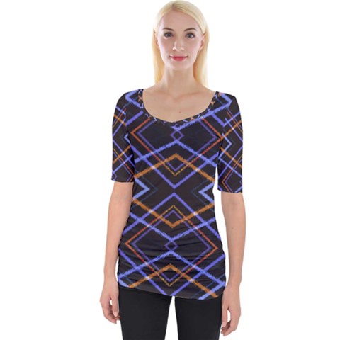 Intersecting Diamonds Motif Print Pattern Wide Neckline Tee by dflcprintsclothing