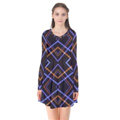 Intersecting Diamonds Motif Print Pattern Long Sleeve V-neck Flare Dress by dflcprintsclothing