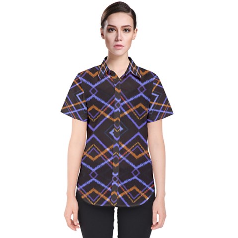 Intersecting Diamonds Motif Print Pattern Women s Short Sleeve Shirt by dflcprintsclothing