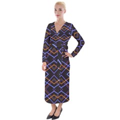 Intersecting Diamonds Motif Print Pattern Velvet Maxi Wrap Dress by dflcprintsclothing