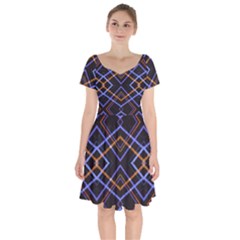 Intersecting Diamonds Motif Print Pattern Short Sleeve Bardot Dress by dflcprintsclothing