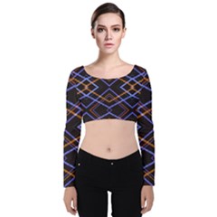 Intersecting Diamonds Motif Print Pattern Velvet Long Sleeve Crop Top by dflcprintsclothing