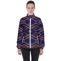 Intersecting Diamonds Motif Print Pattern Women s High Neck Windbreaker by dflcprintsclothing