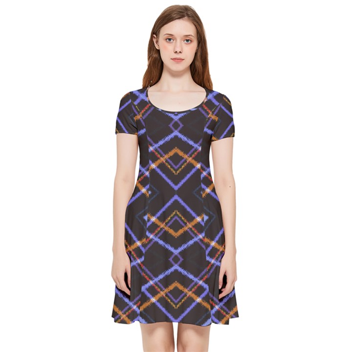 Intersecting Diamonds Motif Print Pattern Inside Out Cap Sleeve Dress