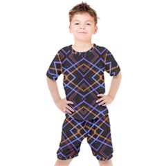 Intersecting Diamonds Motif Print Pattern Kids  Tee And Shorts Set by dflcprintsclothing