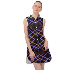 Intersecting Diamonds Motif Print Pattern Sleeveless Shirt Dress by dflcprintsclothing