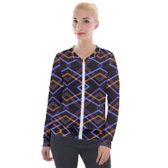 Intersecting Diamonds Motif Print Pattern Velvet Zip Up Jacket by dflcprintsclothing