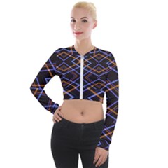 Intersecting Diamonds Motif Print Pattern Long Sleeve Cropped Velvet Jacket by dflcprintsclothing