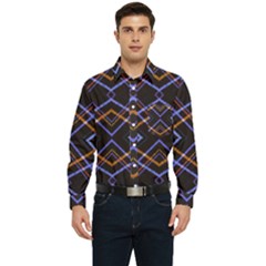 Intersecting Diamonds Motif Print Pattern Men s Long Sleeve Pocket Shirt  by dflcprintsclothing