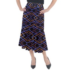 Intersecting Diamonds Motif Print Pattern Midi Mermaid Skirt by dflcprintsclothing