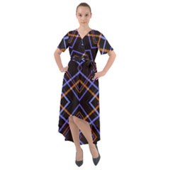 Intersecting Diamonds Motif Print Pattern Front Wrap High Low Dress by dflcprintsclothing