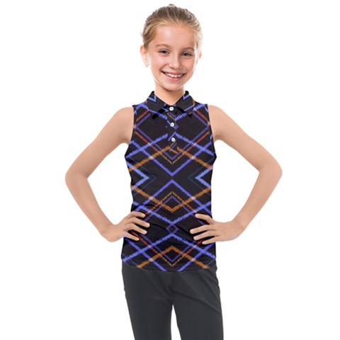 Intersecting Diamonds Motif Print Pattern Kids  Sleeveless Polo Tee by dflcprintsclothing