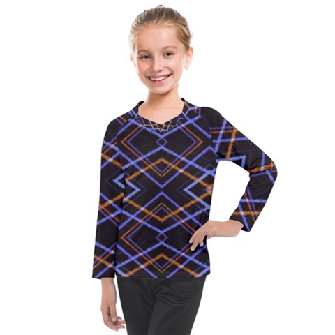 Intersecting Diamonds Motif Print Pattern Kids  Long Mesh Tee by dflcprintsclothing