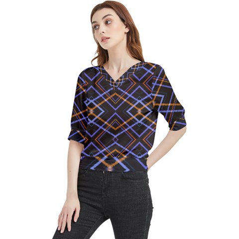 Intersecting Diamonds Motif Print Pattern Quarter Sleeve Blouse by dflcprintsclothing